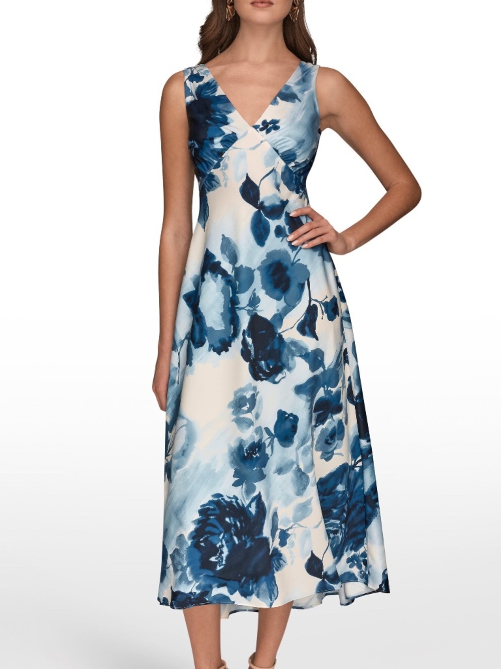 Donna Karan New York Floral Empire Waist A-Line Dress